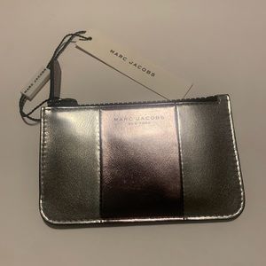 Marc Jacobs Silver Metallic Strip Card Wallet Keychain